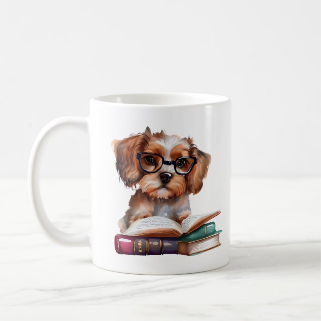 Taza De Café Cachorro muy lindo en los libros (Izquierda)