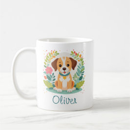 Taza De Café Cachorro Perrito Floral Bonito