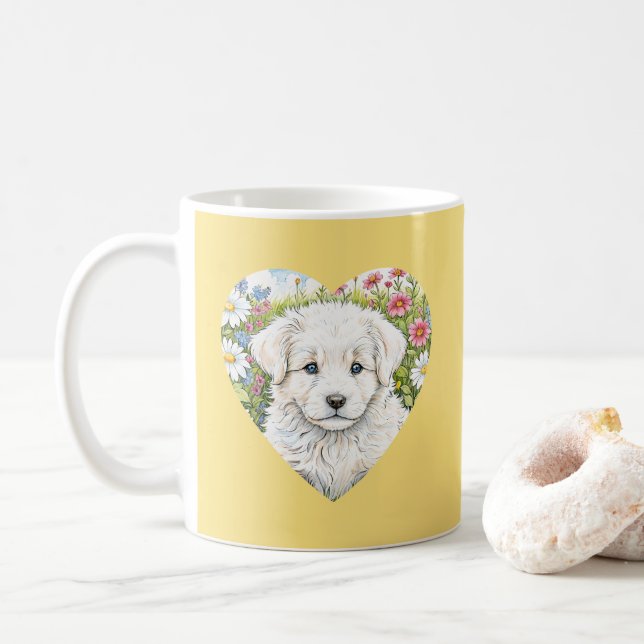Taza De Café Cachorro picante Corazón Amarillo Mug (Con donut)
