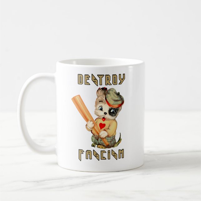 Taza De Café Cachorro retro - Destruir el fascismo (Izquierda)