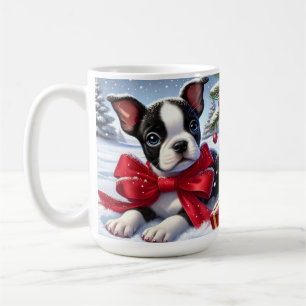 Taza De Café Cachorro rojo en escena de Navidades nevados