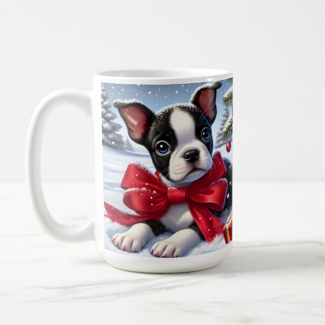 Taza De Café Cachorro rojo en escena de Navidades nevados (Izquierda)
