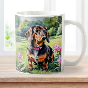 Taza De Café Cachorro salchicha Doxie acuarela 