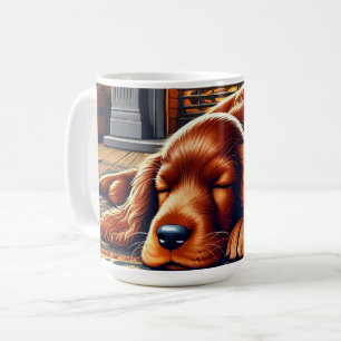 Taza De Café Cachorro Setter Irlandés Durmiendo junto a una Chi