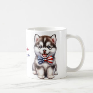 Taza De Café Cachorro Siberiano Husky Patriótico Personalizado