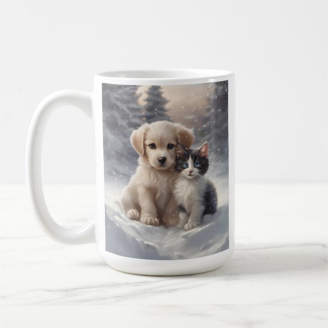 Taza De Café Cachorro y gatito de nieve (Izquierda)