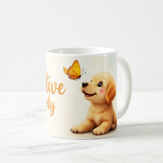 Taza De Café Cachorro y Mariposa Solo Vibraciones Positivas