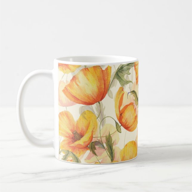 Taza De Café Cachorros amarillos: patrón de acuarela dibujado a (Izquierda)