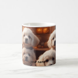 Taza De Café Cachorros blancos en la cocina en Halloween