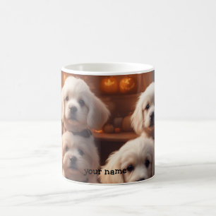 Taza De Café Cachorros blancos en la cocina en Halloween