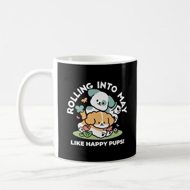 Taza De Café Cachorros felices entrando en mayo - Arte de perro (Izquierda)