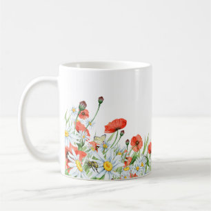Taza De Café Cachorros, flores silvestres y floral de mariposas