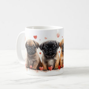 Taza De Café Cachorros Pug con Corazones - Día de San Valentín