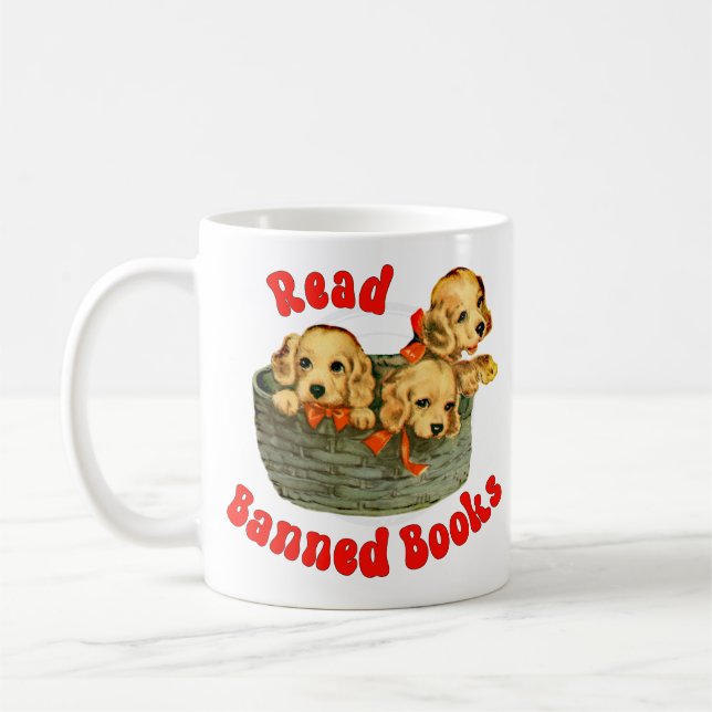 Taza De Café Cachorros retro bonitos - Leer libros prohibidos (Izquierda)