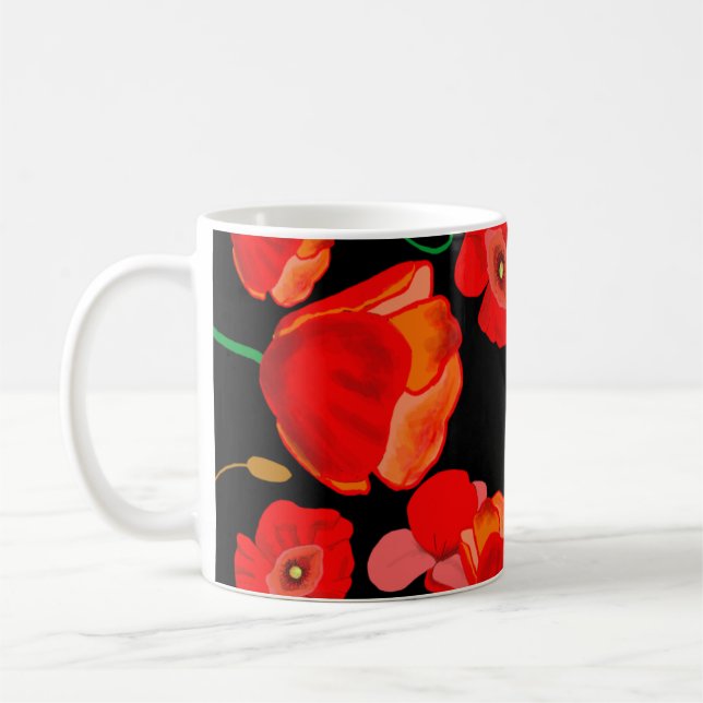 Taza De Café Cachorros rojos en ilustracion de fondo negro (Izquierda)