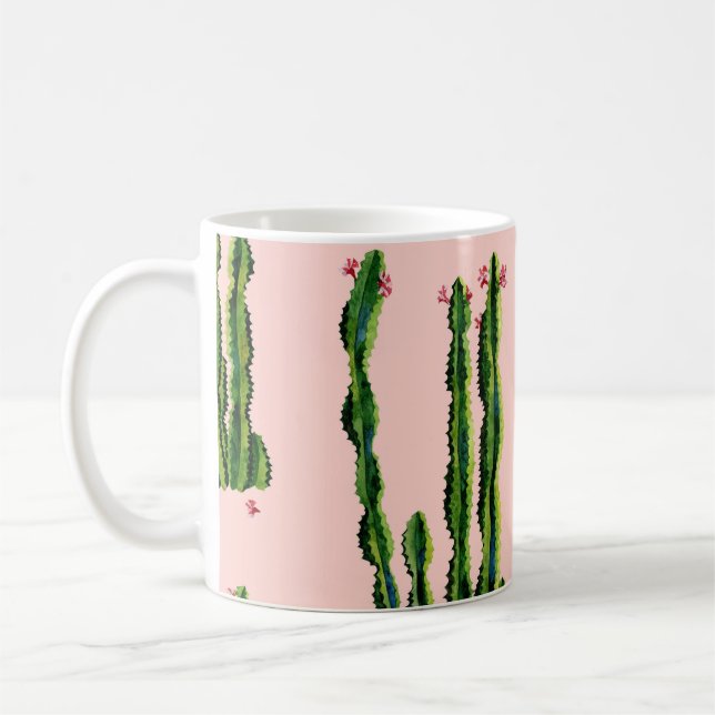 Taza De Café Cacti acuarela: Floreciente patrón sin foco (Izquierda)