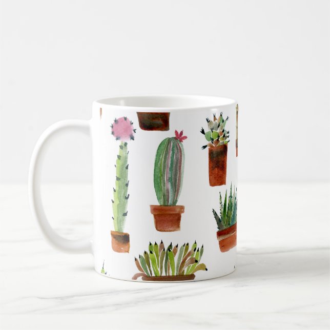 Taza De Café Cacti Charm: Textura De Agua Suculenta. (Izquierda)