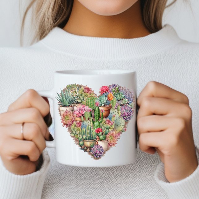 Taza De Café Cacti En Forma De Corazón (Subido por el creador)
