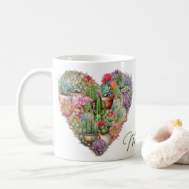 Taza De Café Cacti En Un Nombre De Forma Cardíaca