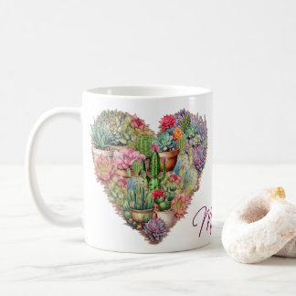 Taza De Café Cacti En Un Nombre De Forma Cardíaca