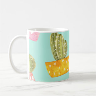 Taza De Café Cacti espinoso en ollas, patrón de acuarela.