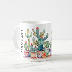 Taza De Café Cacti Potado Colorido Y Suculentos Con Nombre