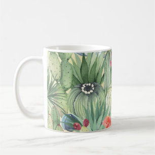 Taza De Café Cacti, suculentos: acuarela floral.