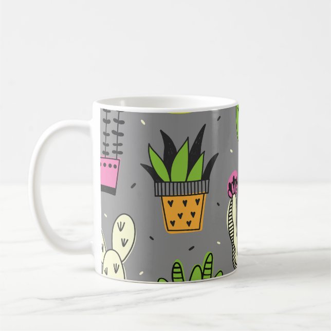 Taza De Café Cacti, suculentos: fondo tropical vintage. (Izquierda)