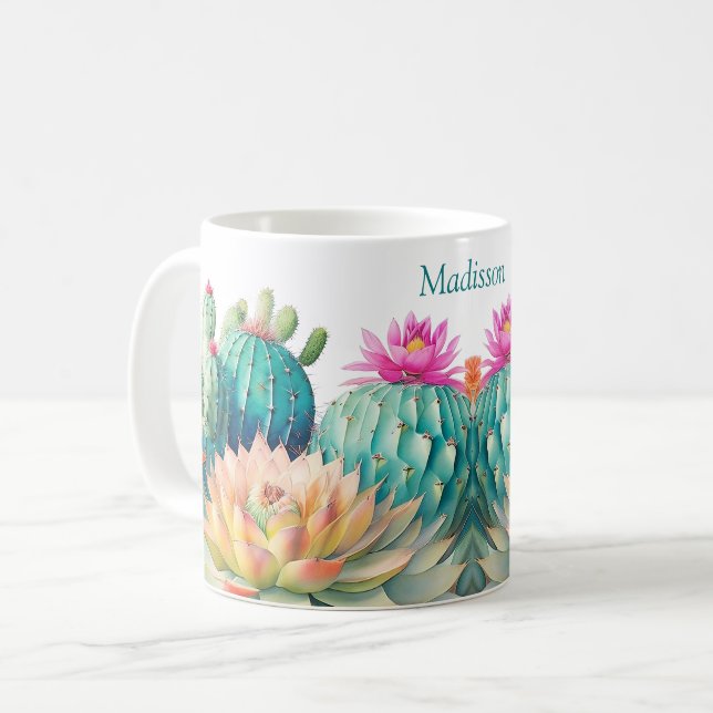 Taza De Café Cacti Y Sucultores Con Nombre (Anverso izquierdo)