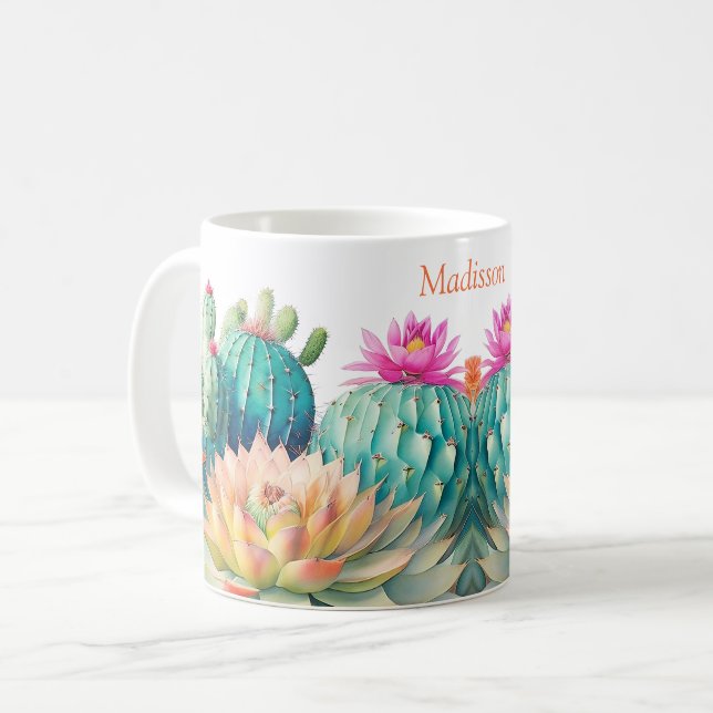 Taza De Café Cacti Y Sucultores Con Nombre (Anverso izquierdo)