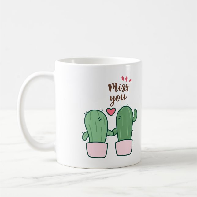 Taza de café Cactus Abrazando Adorable Te Extraño (Izquierda)