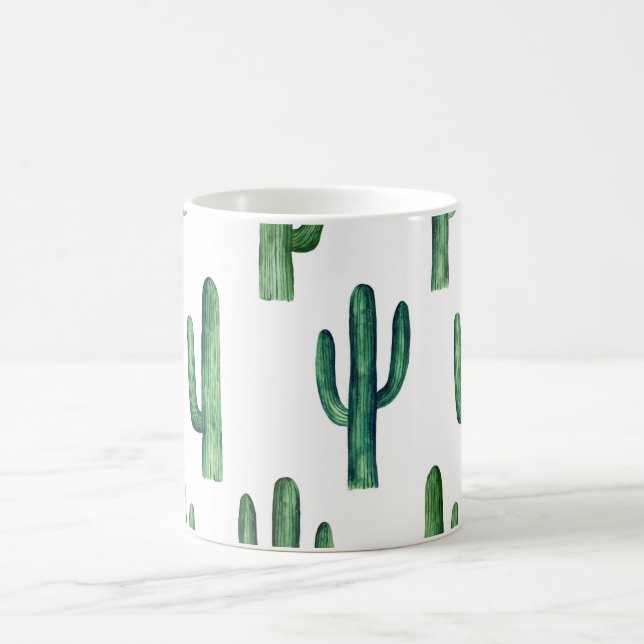 Taza De Café Cactus acuarela. Patrón botánico verde. Moderno (Centro)