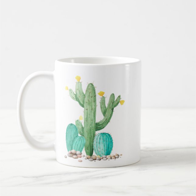 Taza De Café Cactus Cacti Acuarela Desierto Suroeste Suculenta (Izquierda)