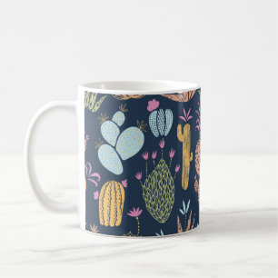 Taza De Café Cactus Charm: Floral Vintage colorida