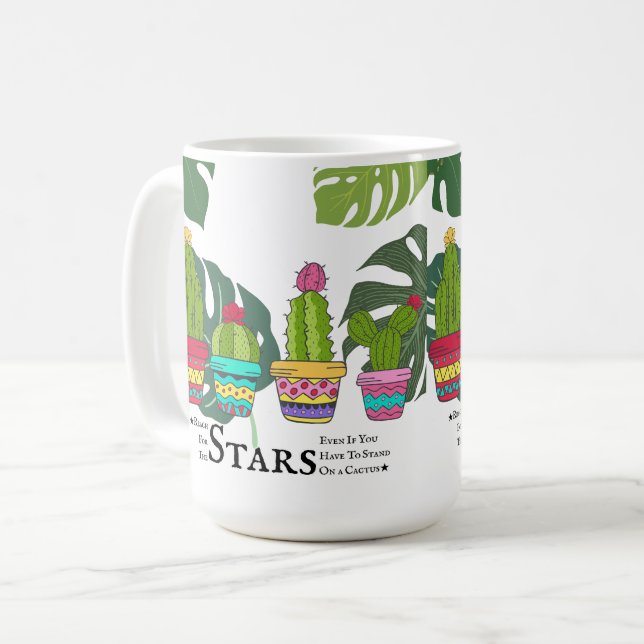TAZA DE CAFÉ CACTUS CON CITAS Y GRANDES HOJAS