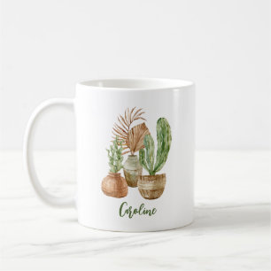 Taza De Café Cactus de acuarela boho Planta Pampas Personalizad