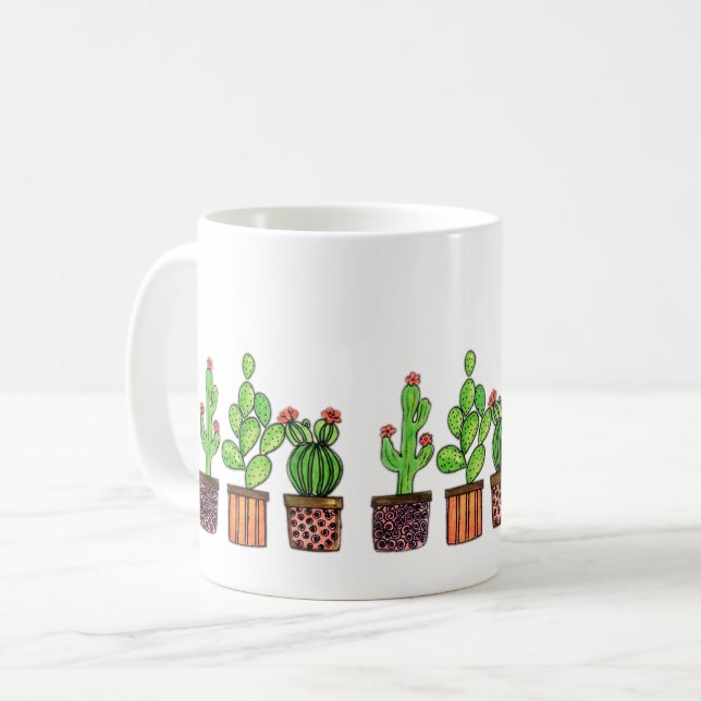 Taza De Café Cactus De Acuarela Cuta En Cacerolas (Anverso izquierdo)