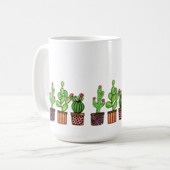 Taza De Café Cactus De Acuarela Cuta En Cacerolas (Anverso izquierdo)