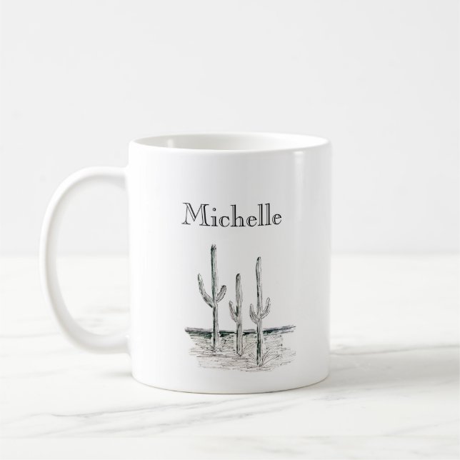 Taza De Café Cactus del desierto Blanco negro suroeste (Izquierda)