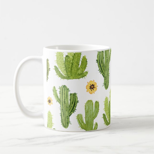 Taza De Café Cactus del desierto verde: acuarela sin foco (Izquierda)