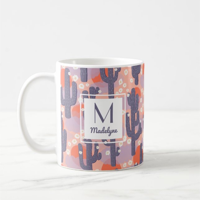 Taza De Café Cactus Desert Sunset Floral Personalizada (Izquierda)