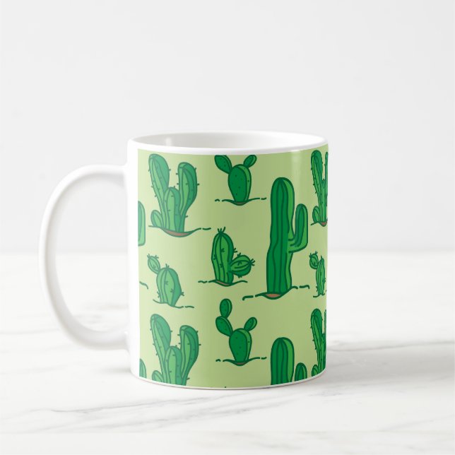 Taza De Café Cactus dibujado a mano: patrón sin costura. (Izquierda)
