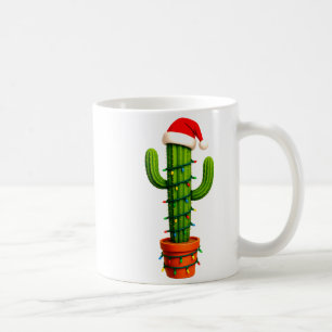 Taza De Café Cactus Divertido Santa Sombrero Luces Árbol Navida