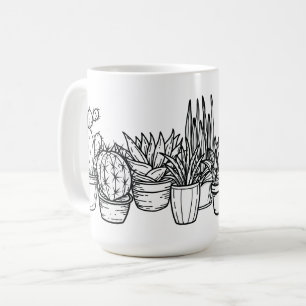 Taza De Café Cactus en Maceta Minimalista – Botánica Tinta Negr