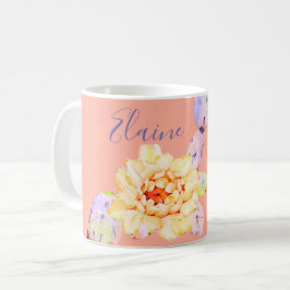 Taza De Café Cactus flor del desierto acuarela púrpura melocotó