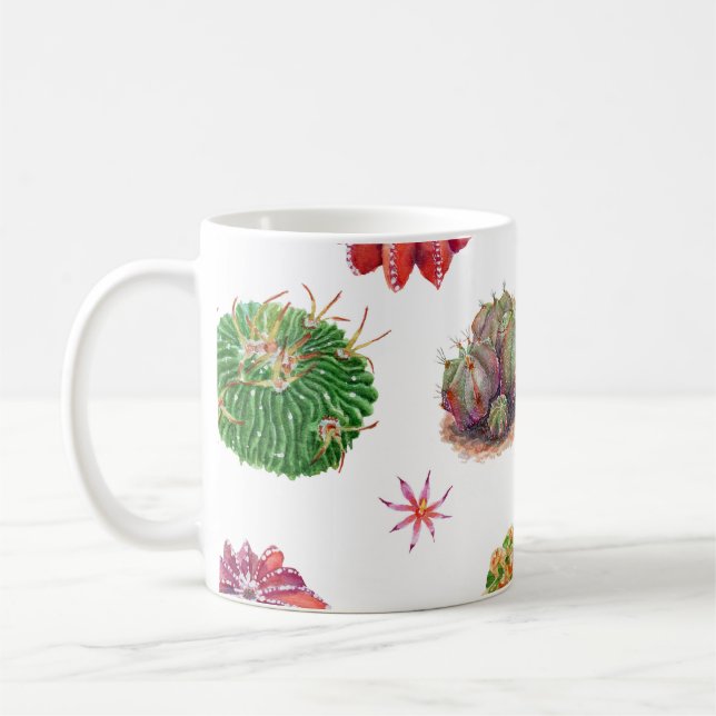 Taza De Café Cactus Floral: fondo acuarela (Izquierda)