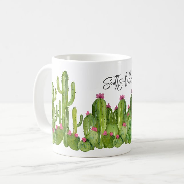 Taza De Café Cactus Flores Verde Rosa Desierto de texto Keepsak (Anverso izquierdo)