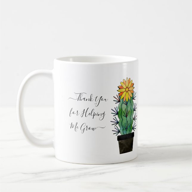 Taza De Café Cactus Greenery Gracias por ayudarme a crecer (Izquierda)