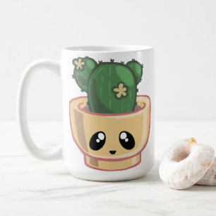 Taza De Café Cactus Kawai Verde Suculento Acuarela Planta
