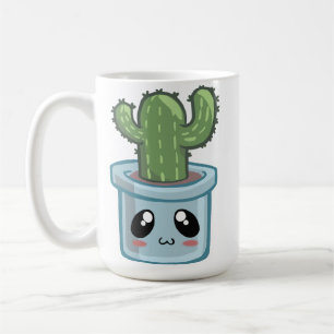 Taza De Café Cactus Kawai Verde Suculento Acuarela Planta